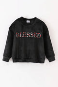 Black velvet BLESSED embroidery sweatshirt