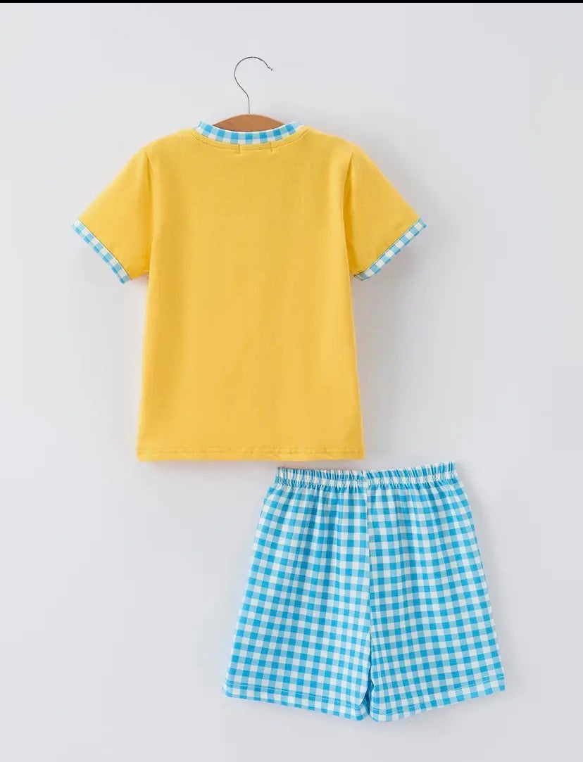 Fish Embroidery Smocking Plaid Boys' Set