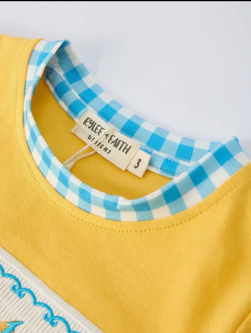 Fish Embroidery Smocking Plaid Boys' Set