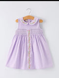 Floral Embroidered Girl Dress with Lavender Peter Pan Collar