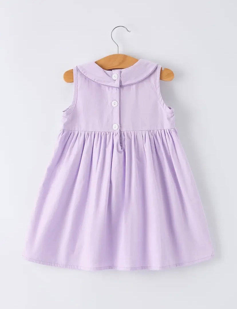 Floral Embroidered Girl Dress with Lavender Peter Pan Collar