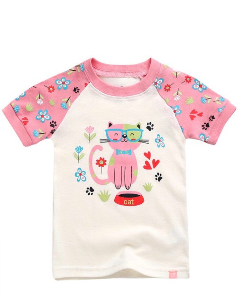 Flower Cat Short Sleeve Pajamas