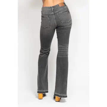 Judy Blue Mid Rise Tummy Control Washed Gray Release Hem Flare