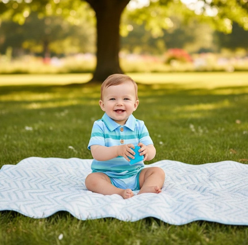 Blue Striped Boy's Romper