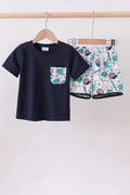 Baseball Shorts Set-Navy