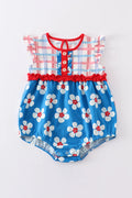 Blue & White Floral Print Ruffle Romper